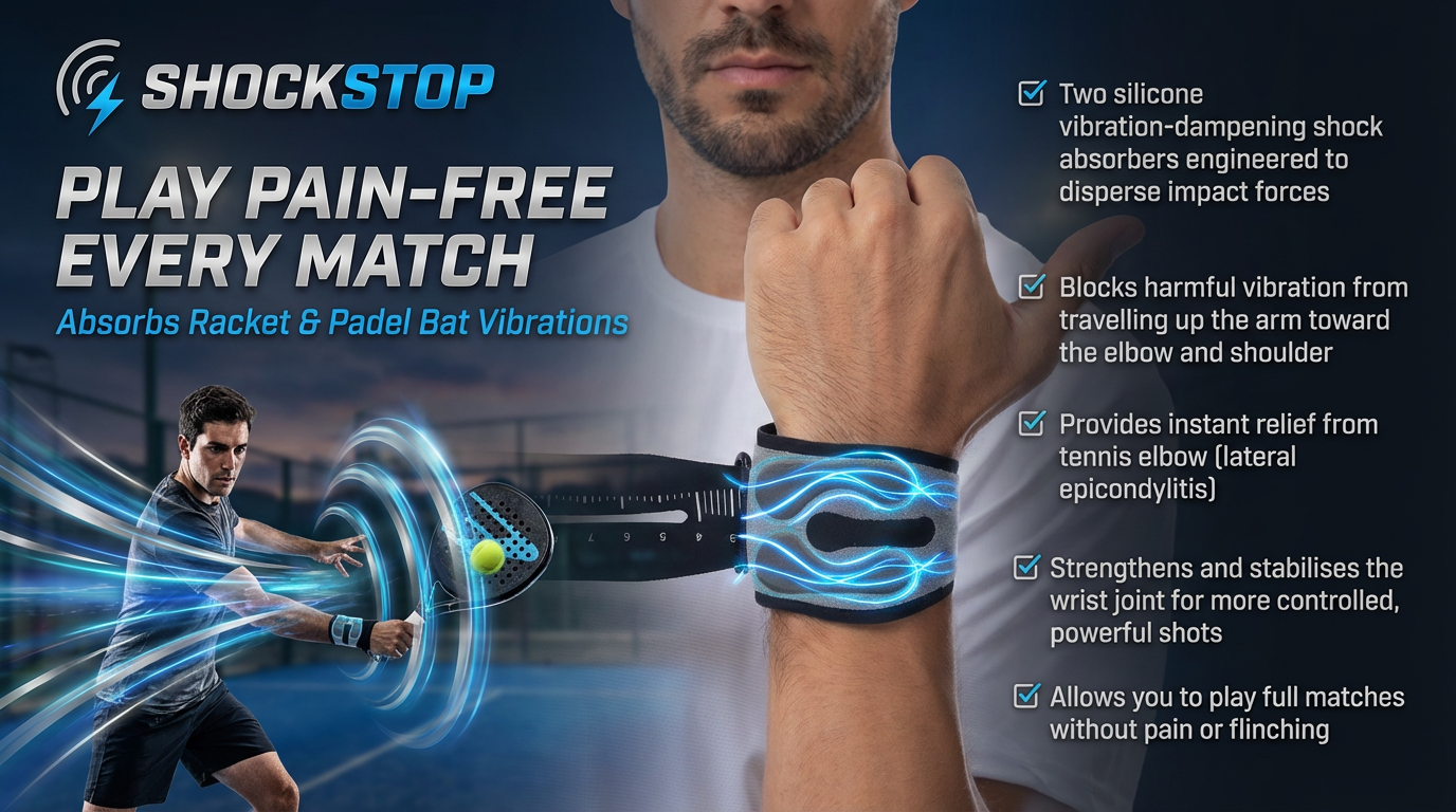 SHOCKSTOP™ Wrist Support Absorbs Racket & Padel Bat Vibrations